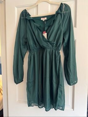 ANDREE BY UNIT Deep Teal Green Long Sleeve Wrap Dress